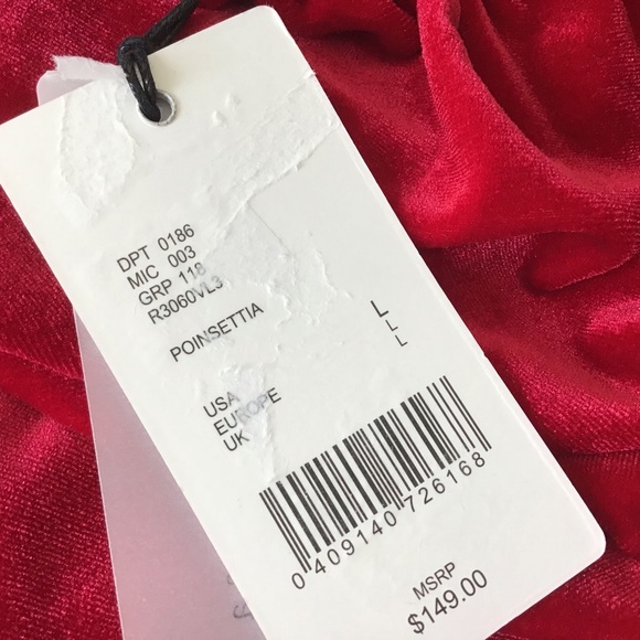 Dress Large Red Poinsettia, Velvet Stretch NWT - Picture 5 of 10